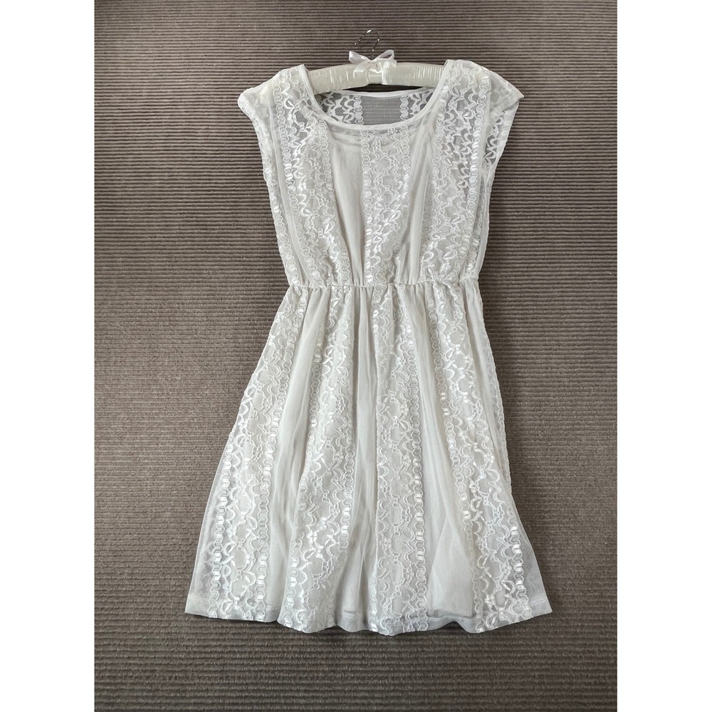 Peach Love Cream Lace Mesh Mini Dress Cream White Size Small